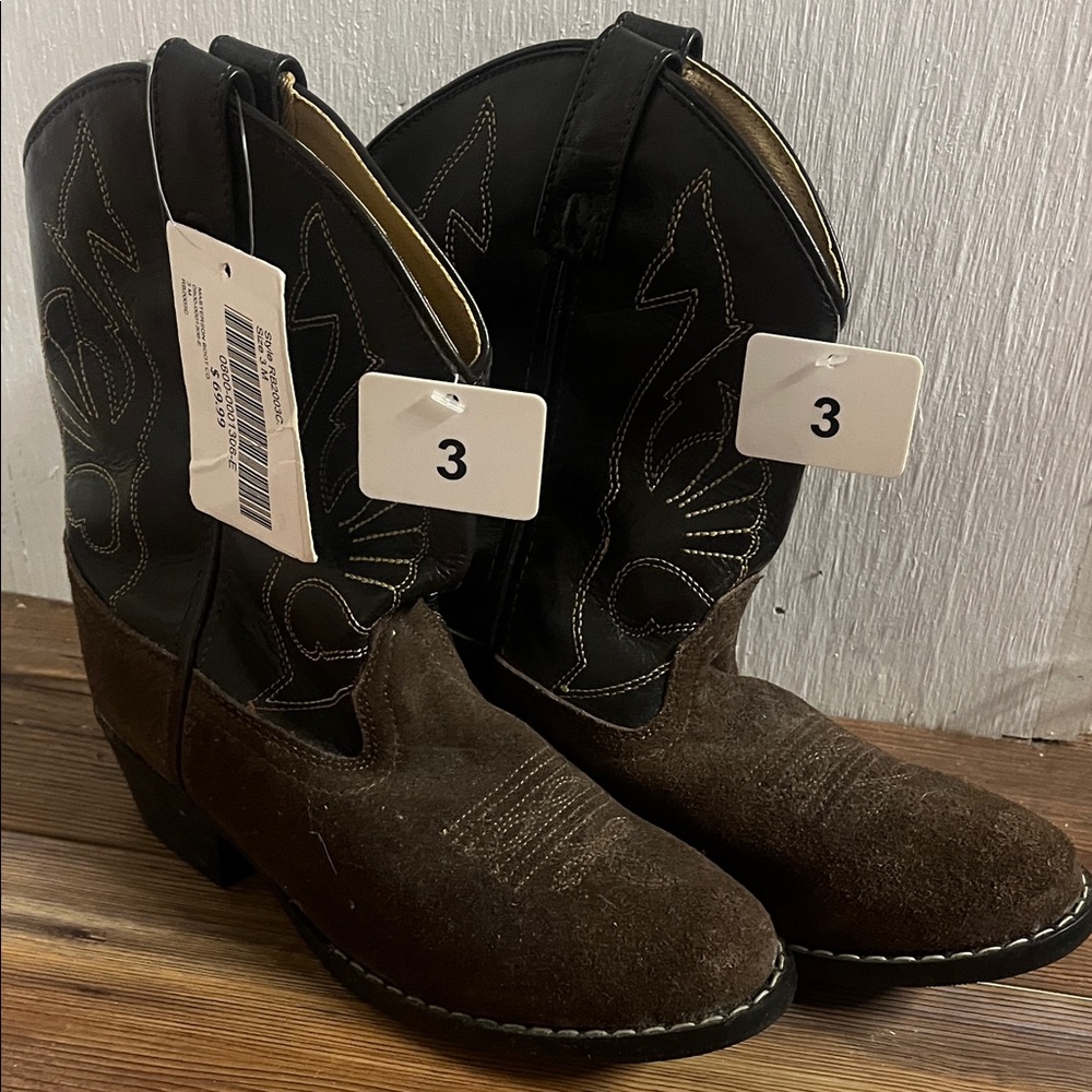 NWT Masterson Brown Genuine Suede Leather Western Cowboy Boots - Youth 3